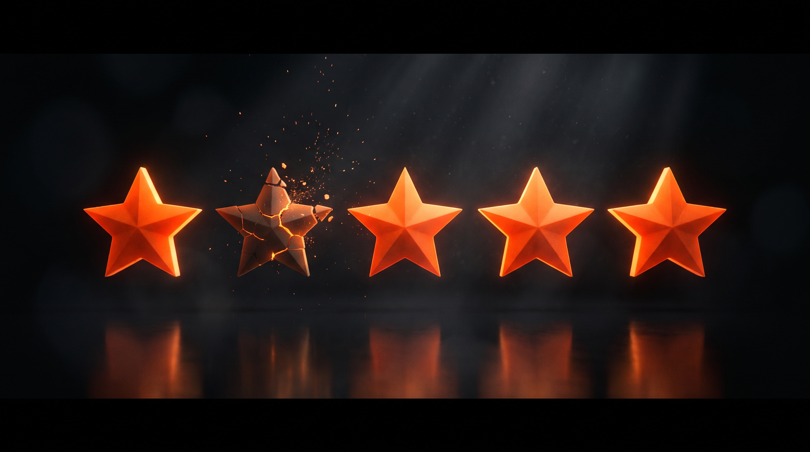 Five golden review stars with one flickering star showing the impact of a bad review