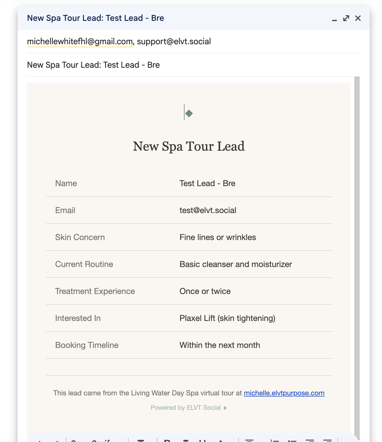 Example lead notification email