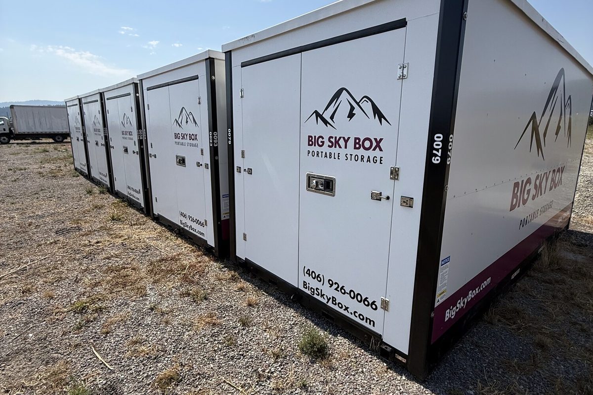 Row of 16-foot Big Sky Box portable storage containers
