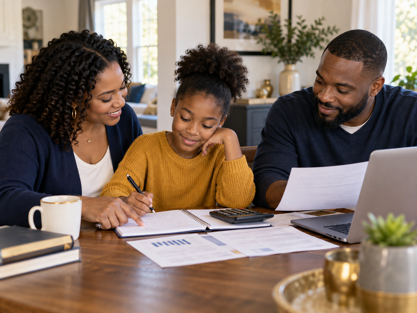 Family learning practical financial concepts together