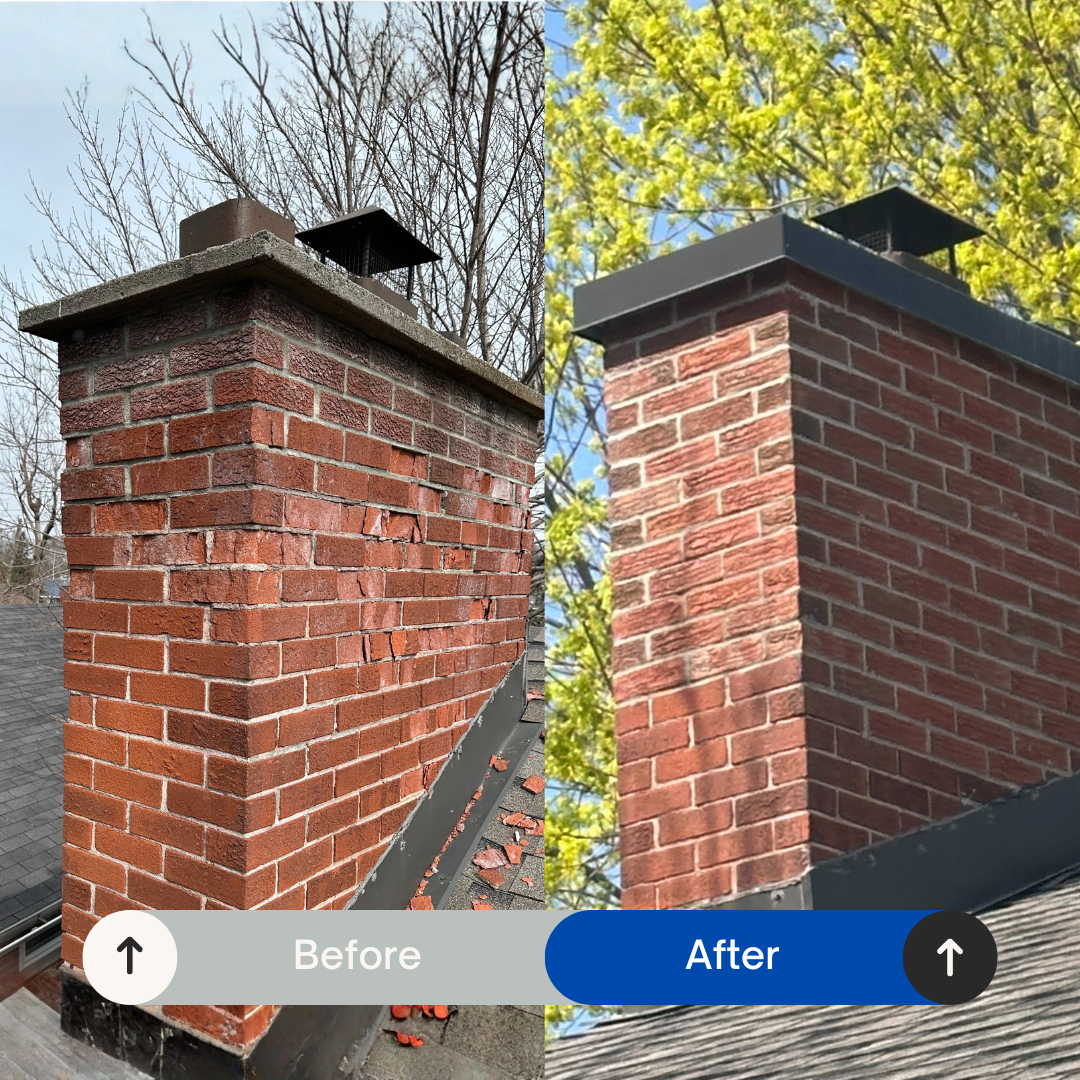 Before and after chimney masonry repair in Ottawa