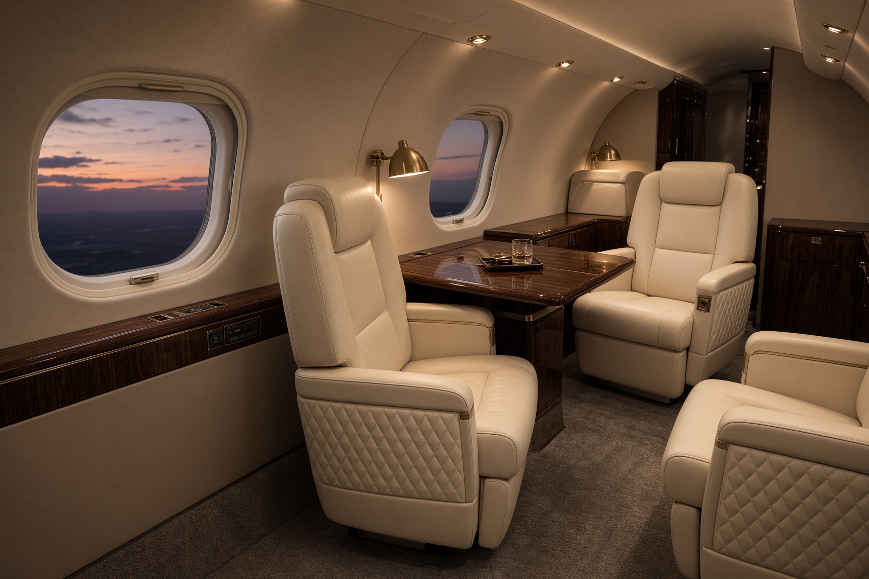Club seating in a private jet cabin