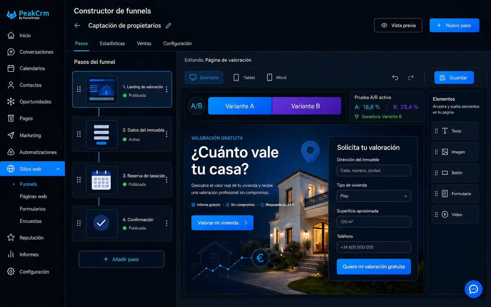 Landing de valoración de inmueble para captar propietarios