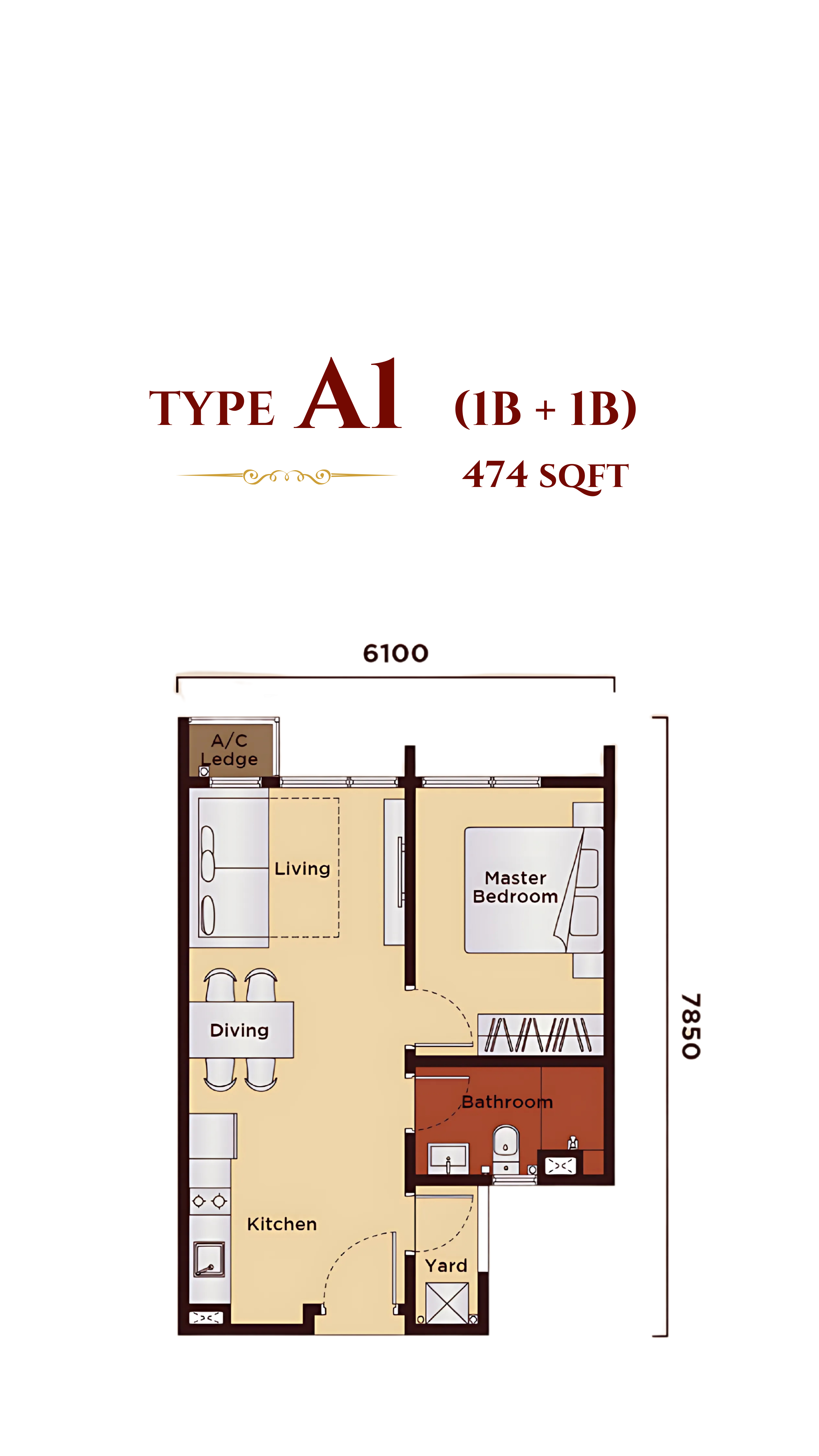 1bedroom condo layout in Bukit Jalil near LRT Awan Besar