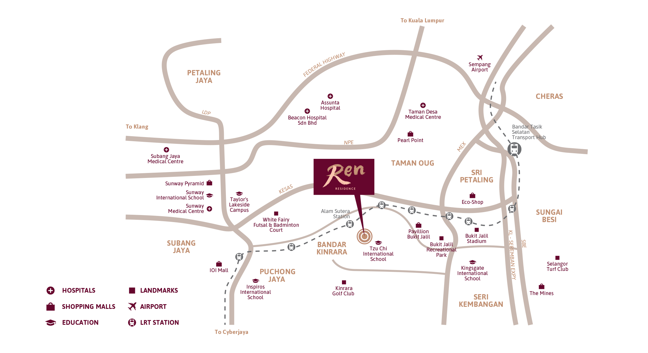 Location Map access to LRT, major highways, Tzu Chi International School, and Pavilion Bukit Jalil.