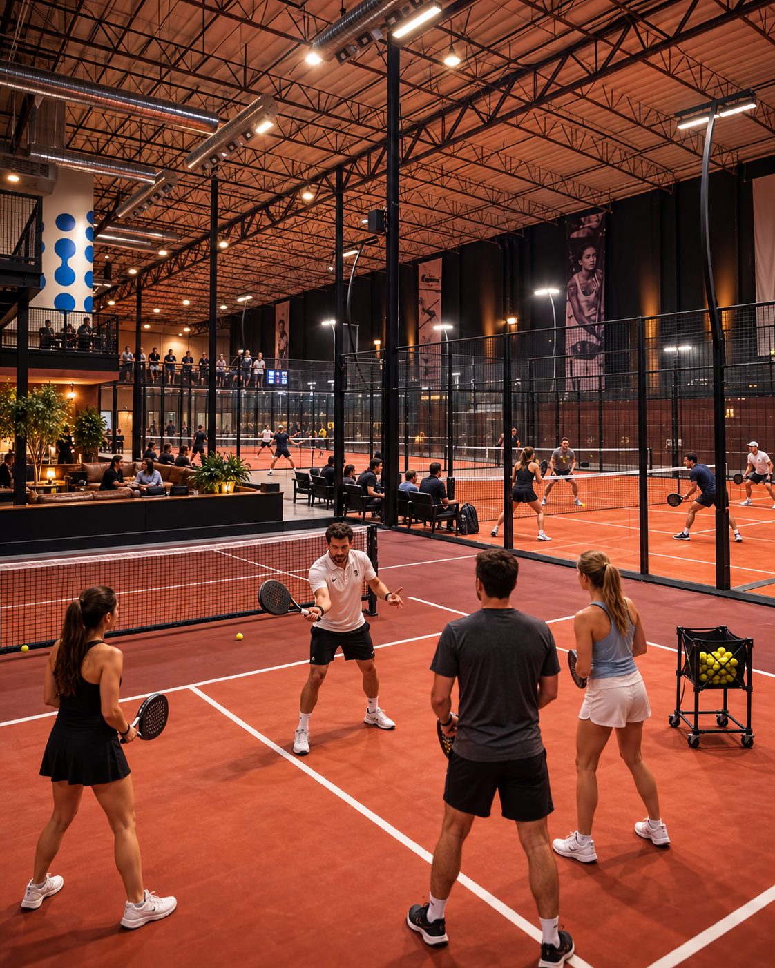 A padel clinic on the indoor court at Padeland