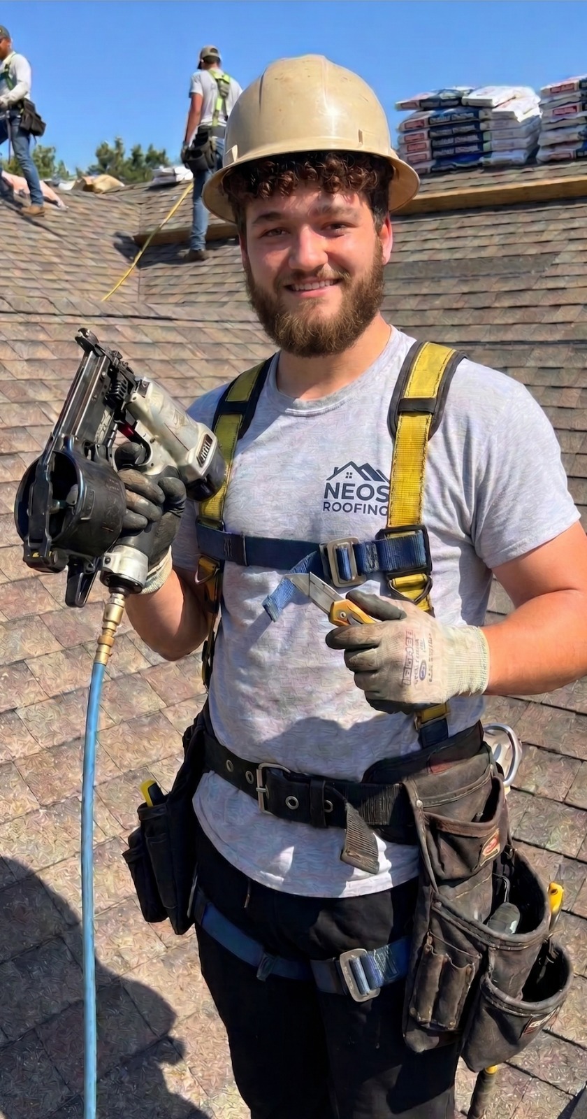 Nick from the Neos Roofing crew on a job site in Trumbull County, Ohio