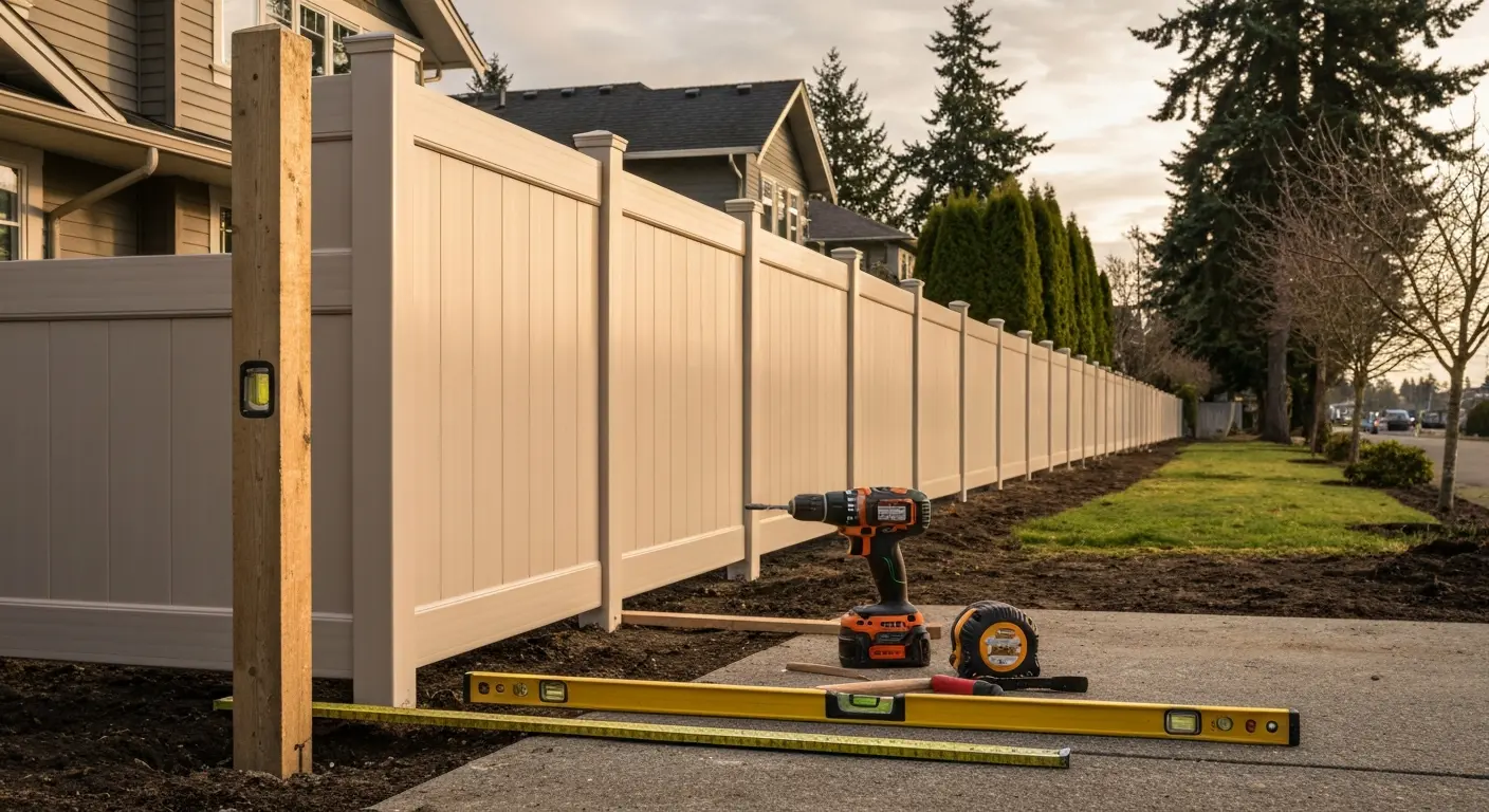 Vinyl fence installation in Vancouver neighborhood