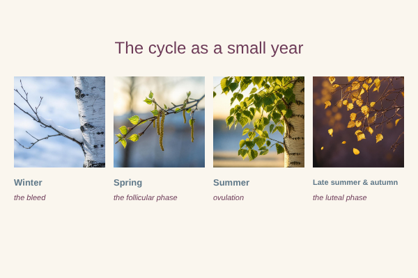The menstrual cycle as a small year: winter the bleed, spring the follicular phase, summer ovulation, late summer and autumn the luteal phase