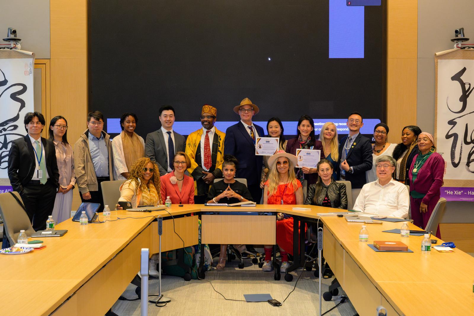 World Cultural Harmony Award group photo with Dr. Jay Dubois and Dr. Winnie Chan Wang