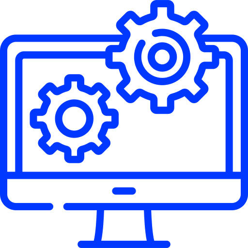 Computer monitor with gears icon representing a structured video production process.