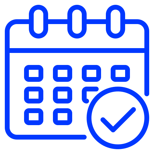 Calendar with a checkmark icon representing scheduled video publishing.