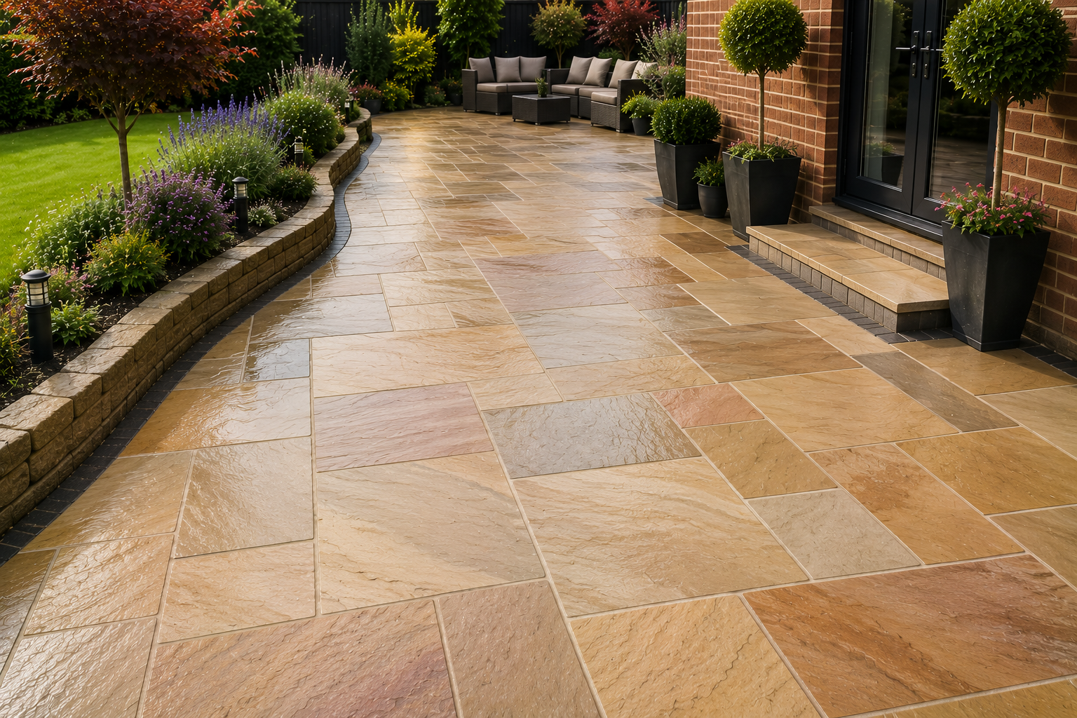 Stone slab paving