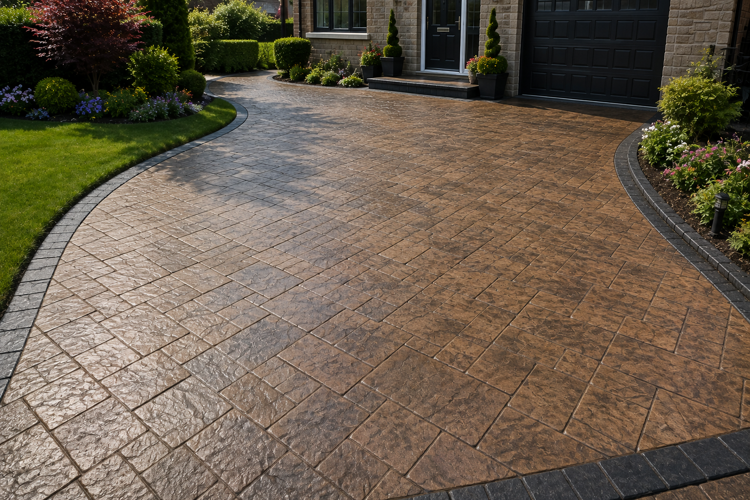 Pattern imprinted concrete driveway