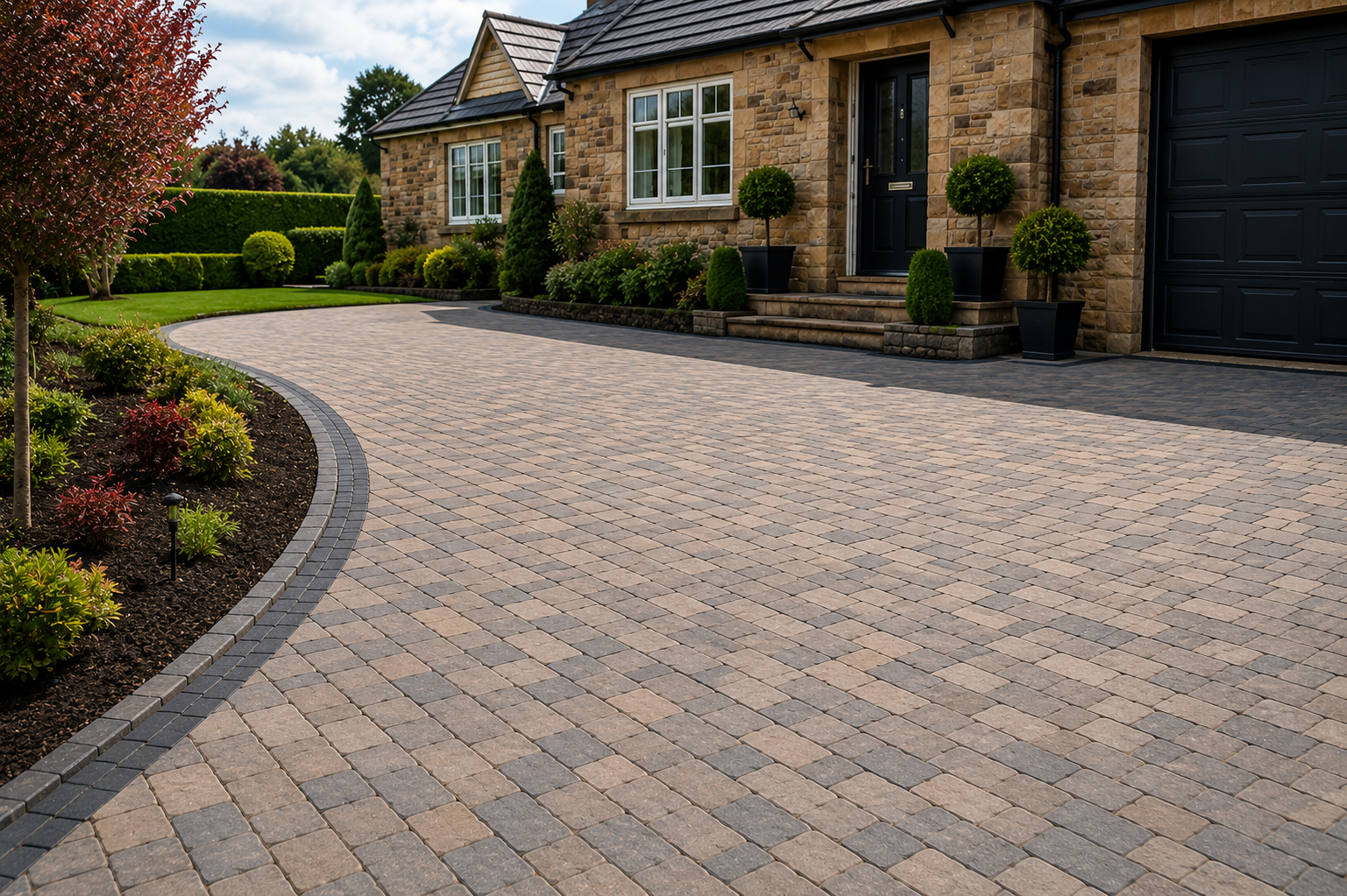 Natural sandstone paving by H & H Driveways & Paving
