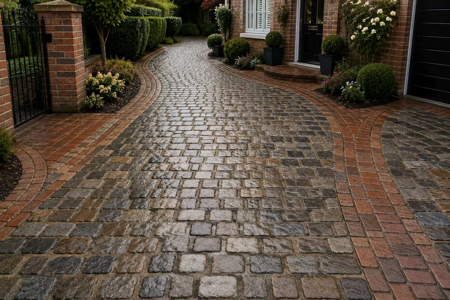 Cobblestone and brick paving