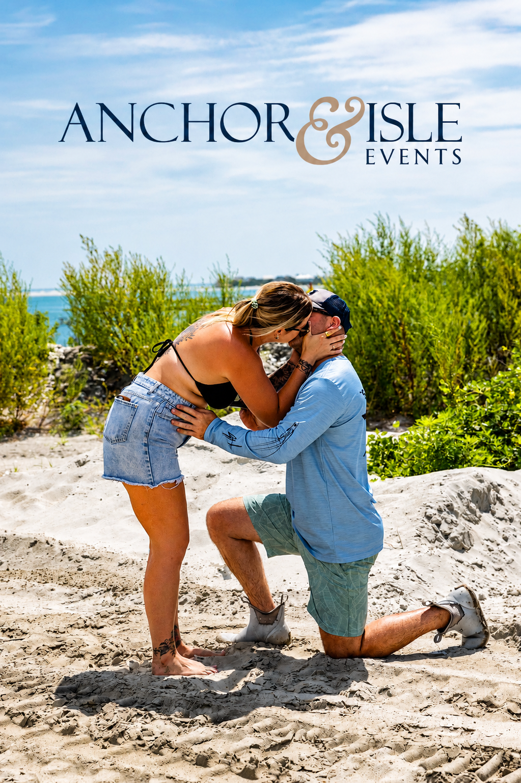 Couple celebrating a beach proposal
