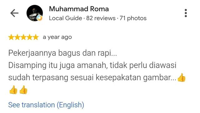 Screenshot ulasan Google Muhammad Roma