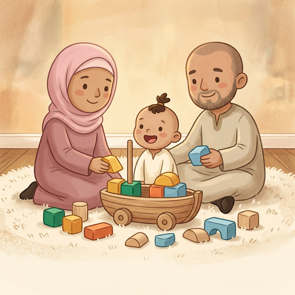 Halaman 13: anak dan orang tua menyusun balok menjadi kapal