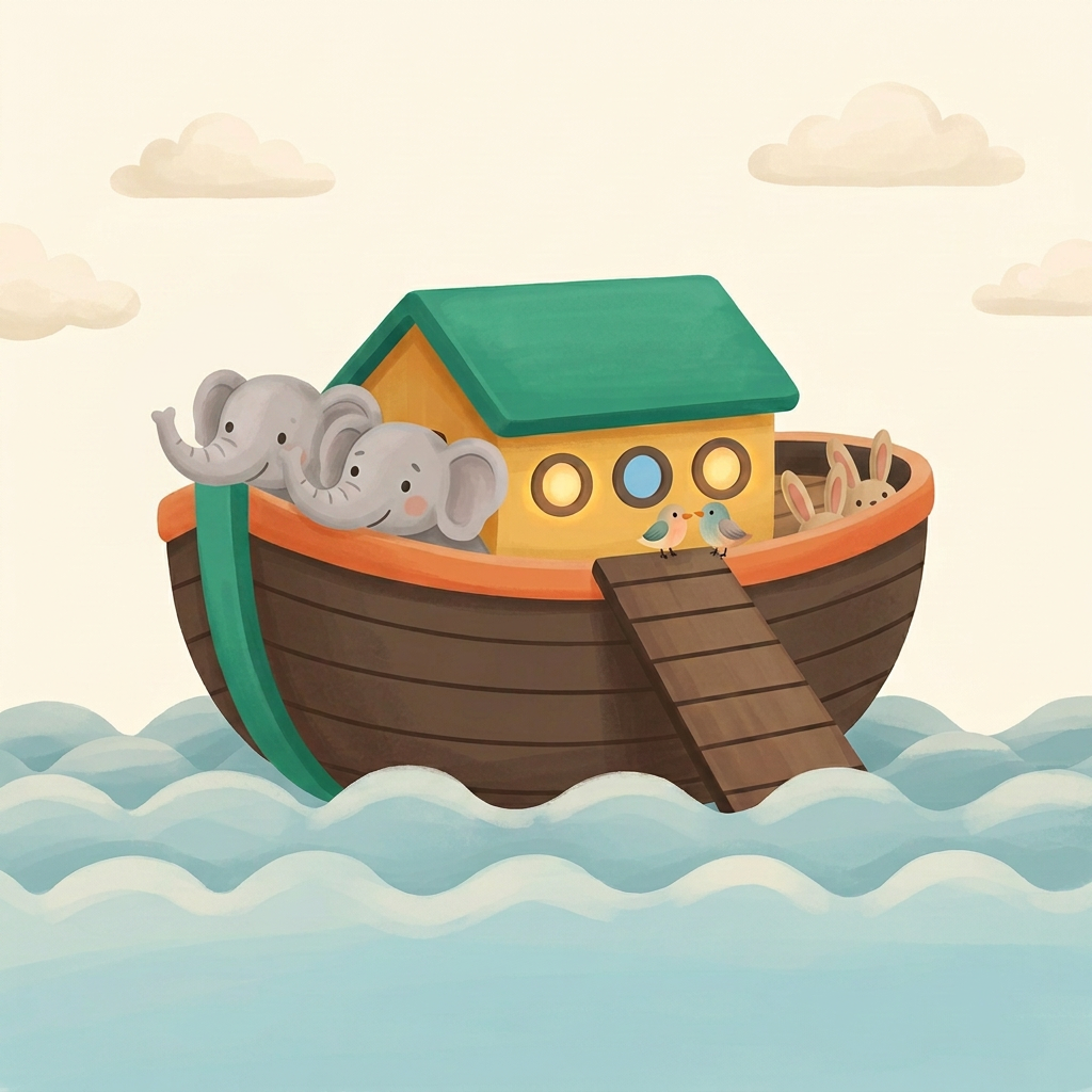 Kapal besar Nabi Nuh berlayar tenang di atas ombak