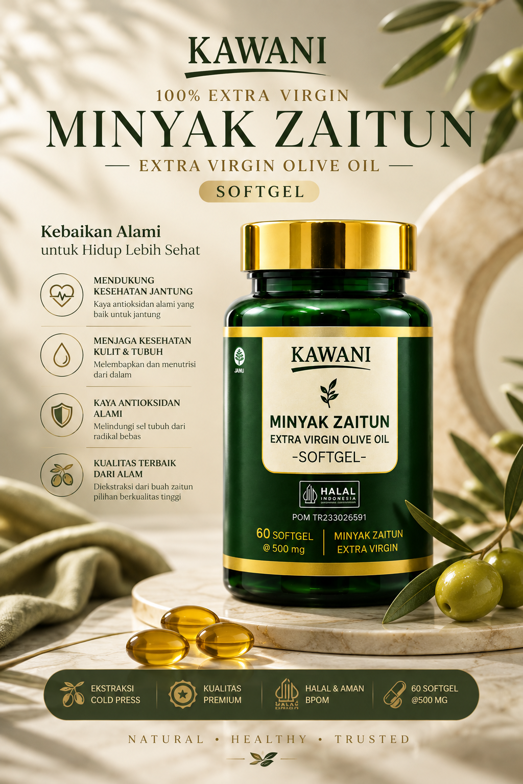 KAWANI Minyak Zaitun Extra Virgin Softgel — 60 kapsul @500 mg