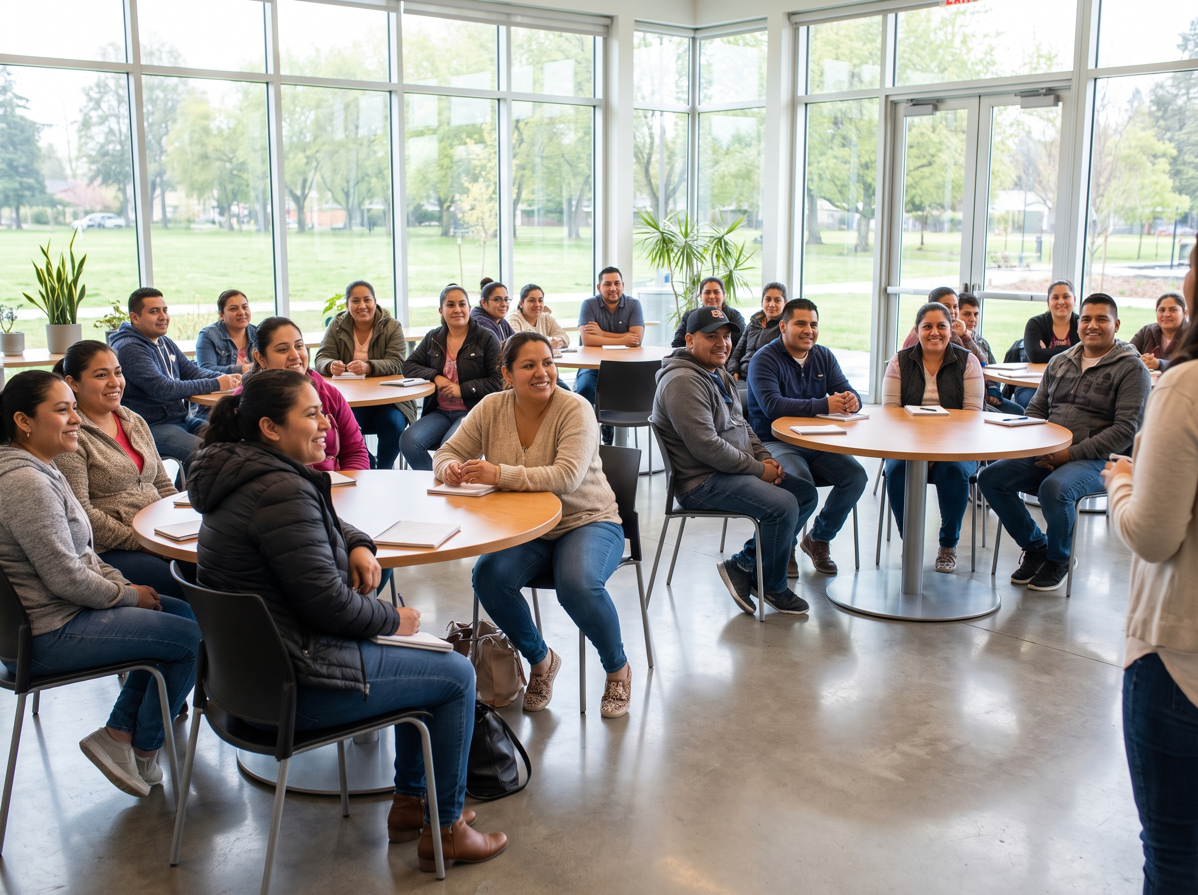 Diverse Latino and Black parents in a community center workshop