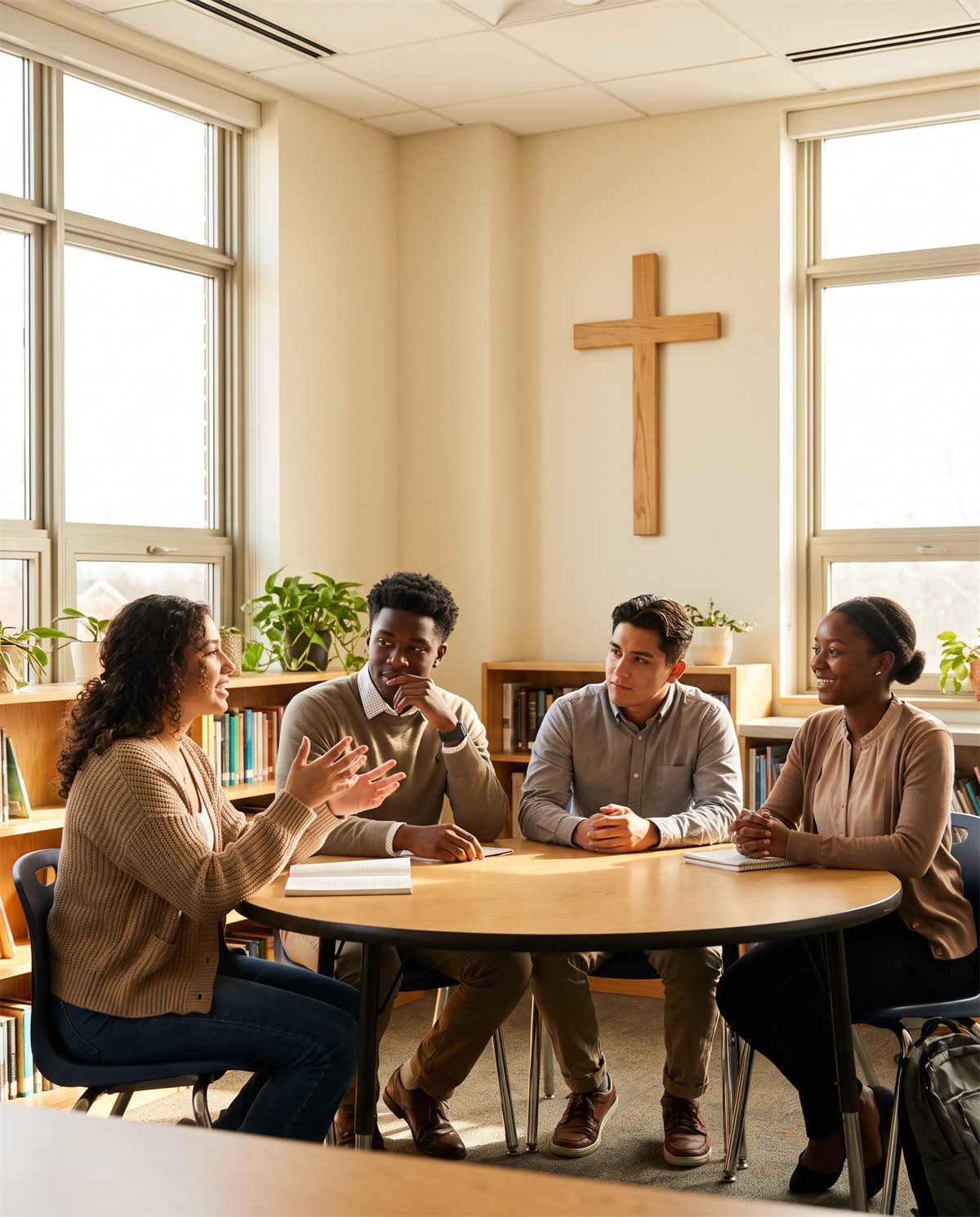 Students engaged in discussion-based learning at LA Christian Academy