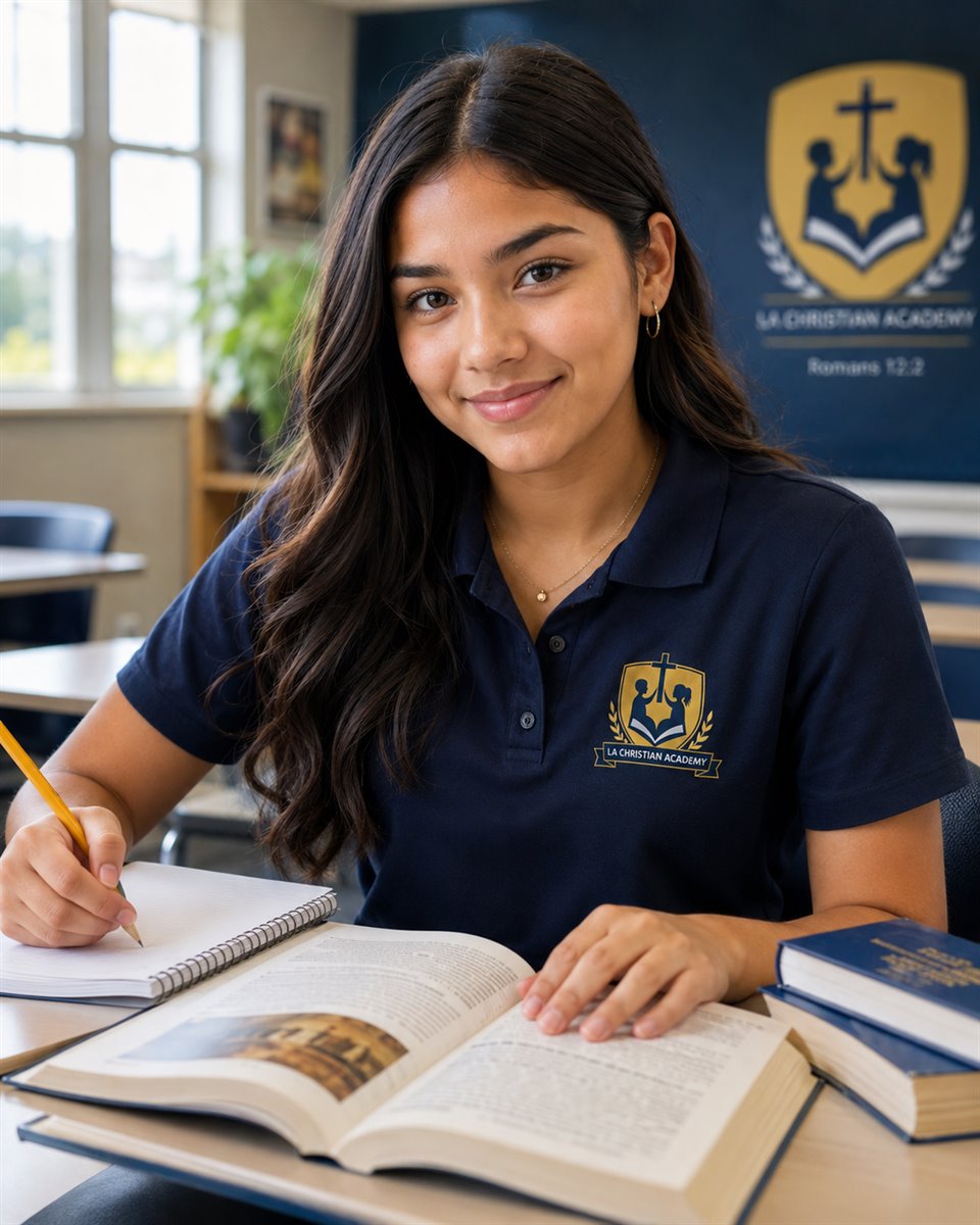 A confident LA Christian Academy student at work