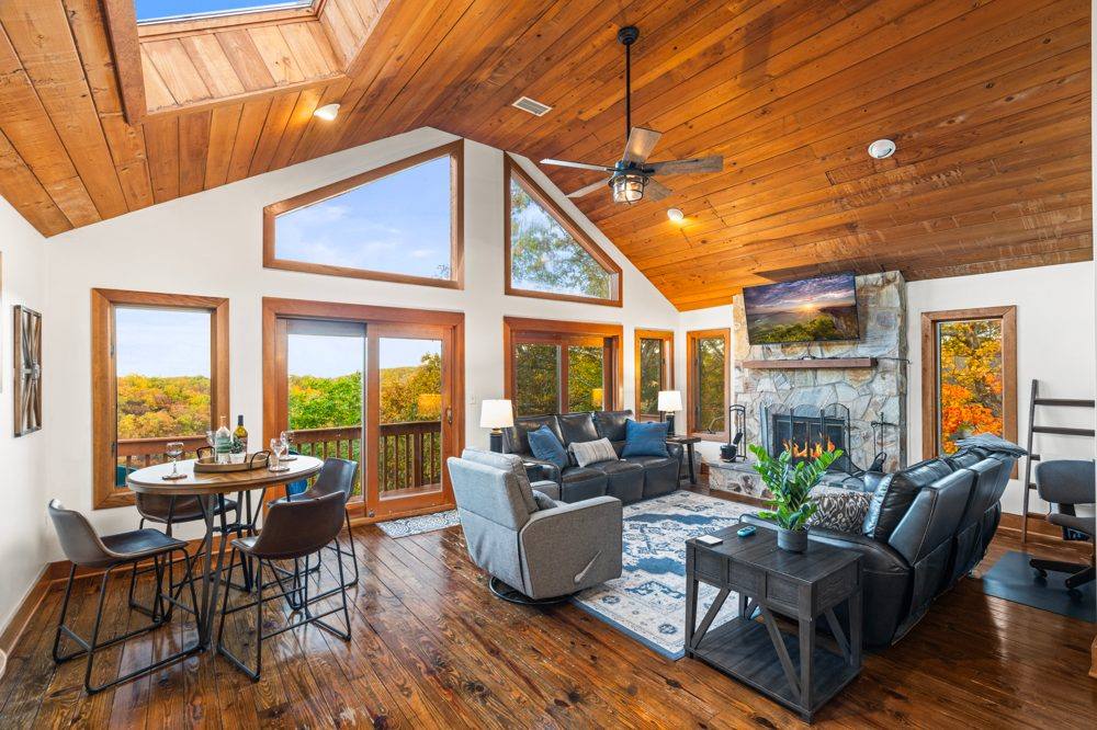 Great room with vaulted ceiling