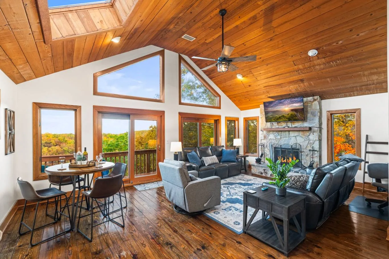 Great room with vaulted ceiling