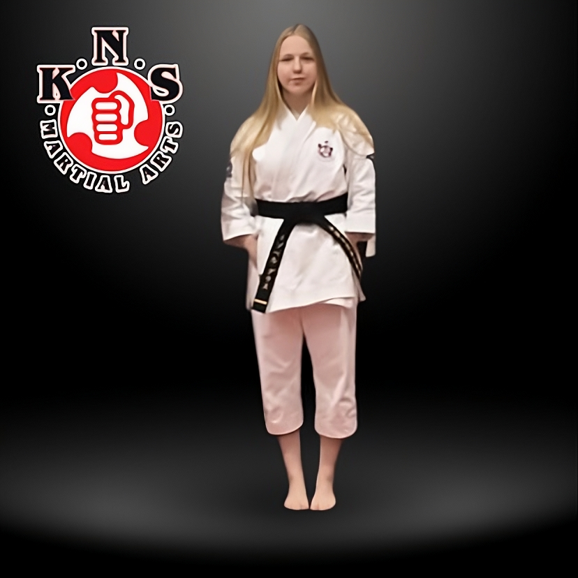 Isobel Glass Shodan, lead karate instructor for early and basic SKILLZ at KNS Martial Arts in London, Ontario
