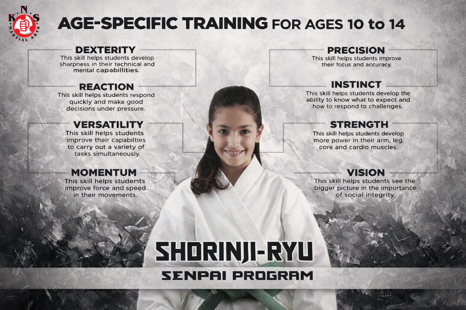 Shorinjiryu Senpai karate program for ages 10 to 14 at KNS Martial Arts in London, Ontario