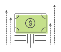 A banknote lifted between upward arrows