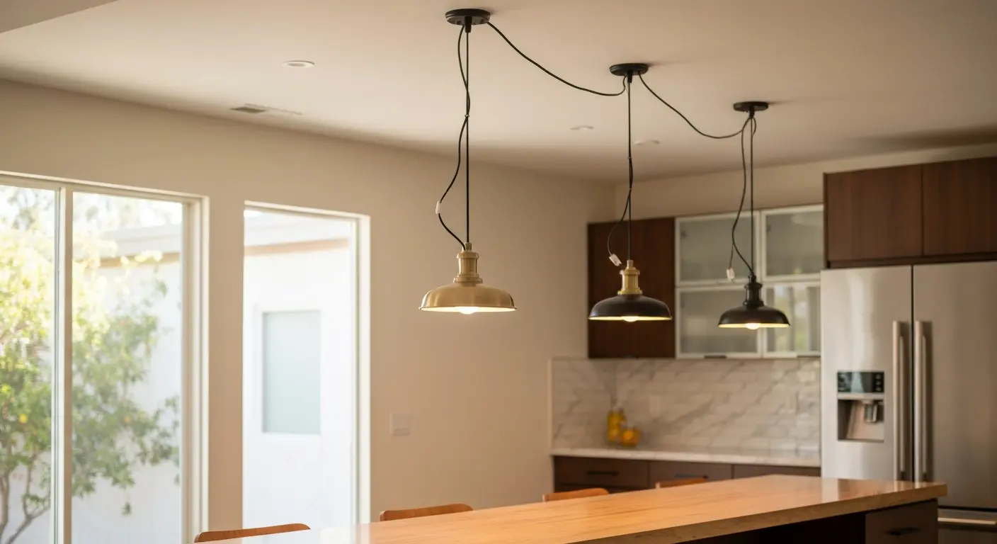 Pendant lighting over kitchen island