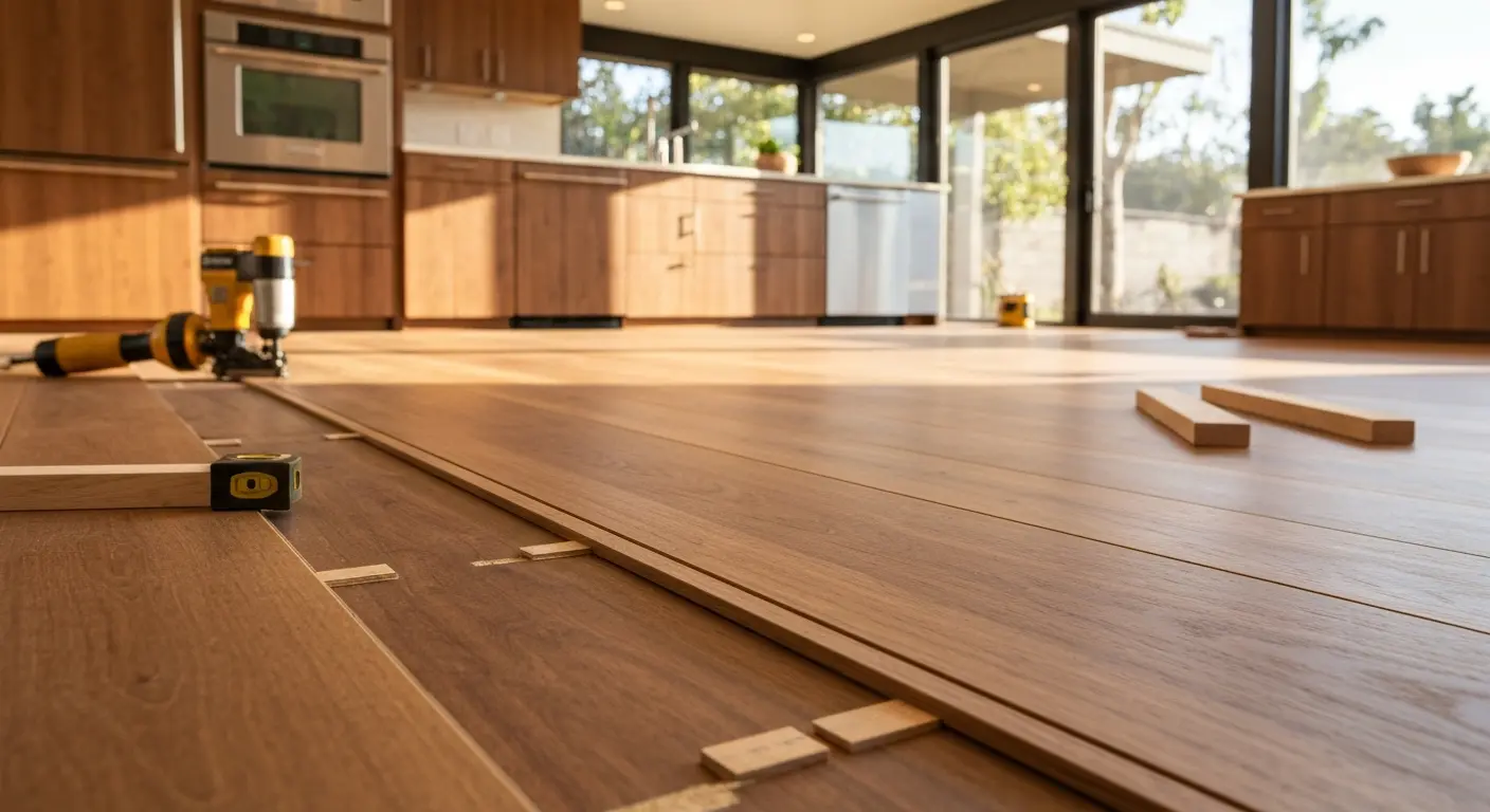 Warm hardwood kitchen flooring installation