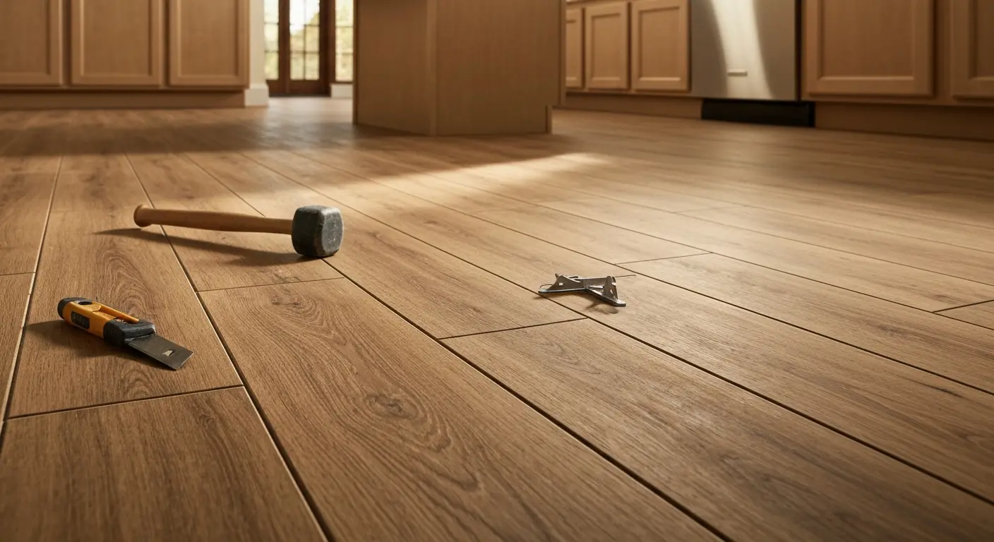 Luxury vinyl plank kitchen installation