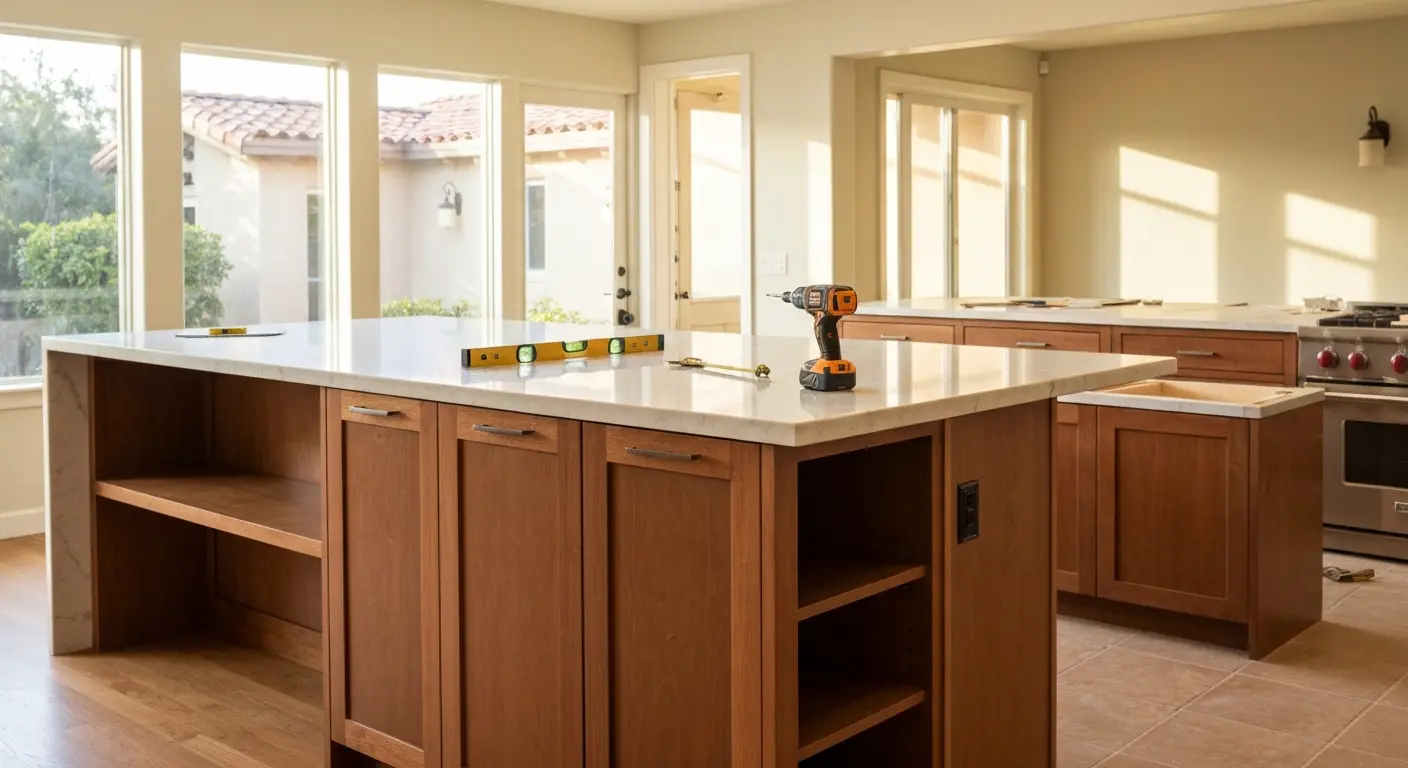 Kitchen island with custom cabinetry