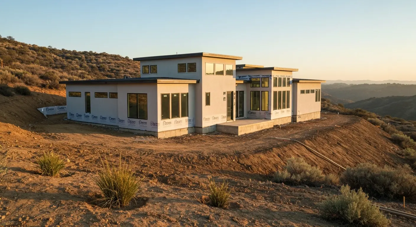 Custom home construction on hillside