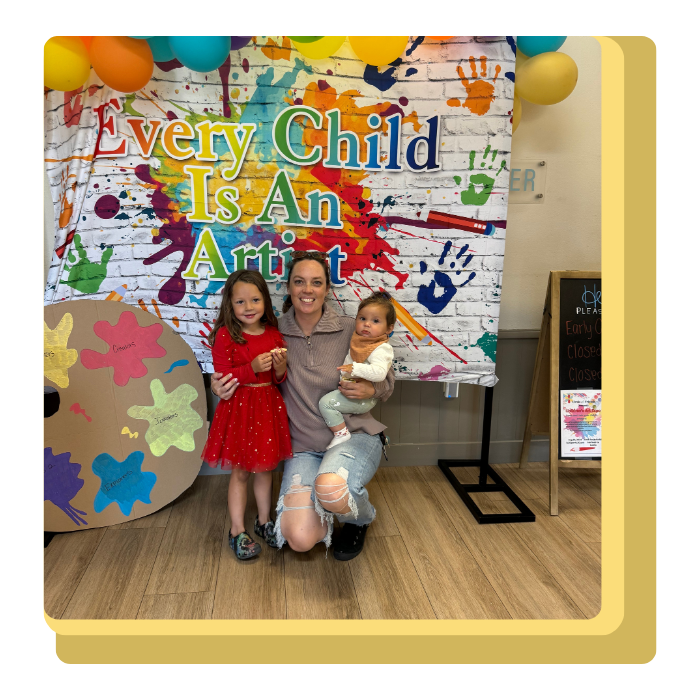 children and teacher posng 