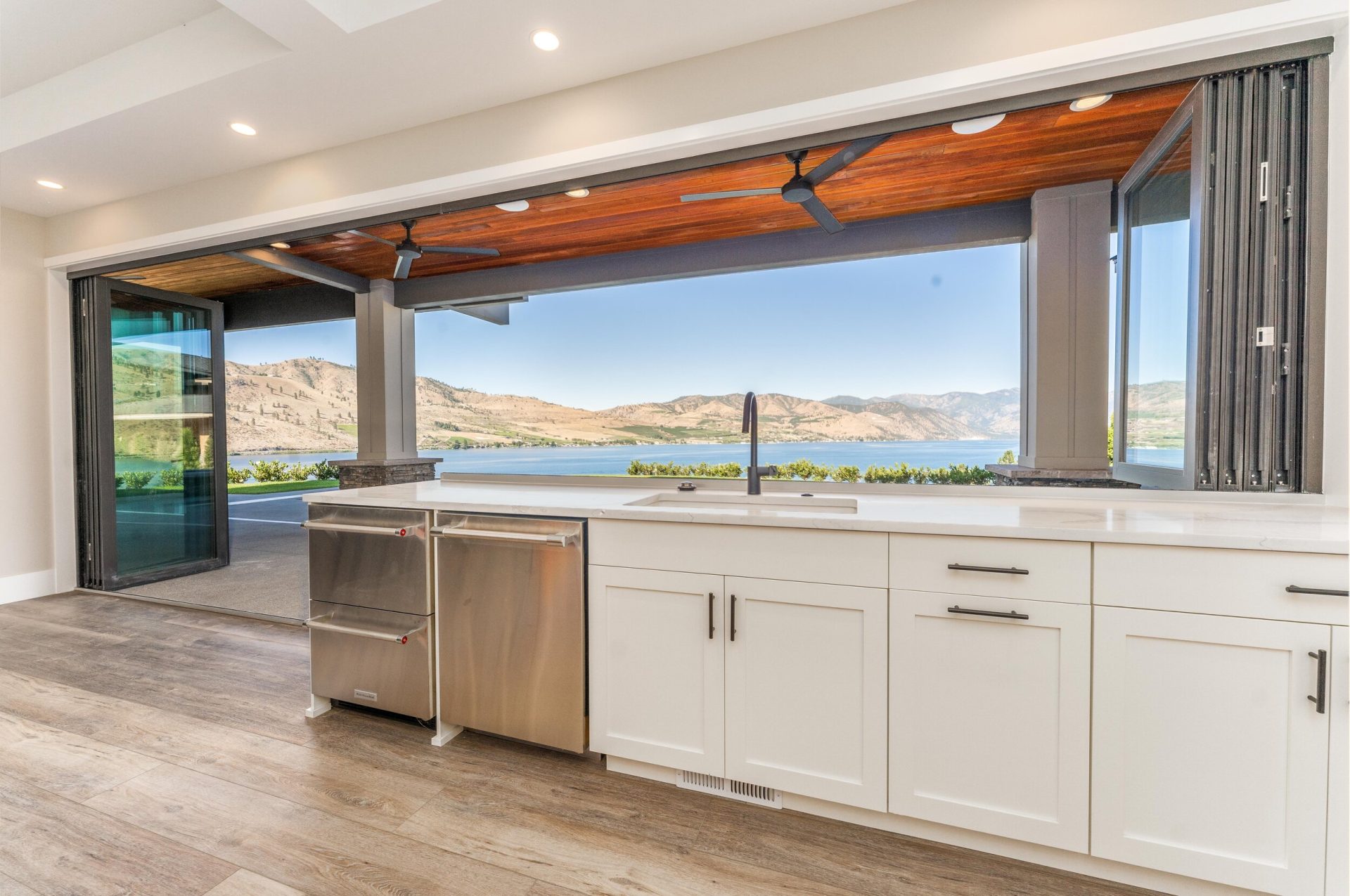 Pass-through window kitchen outdoor entertaining space