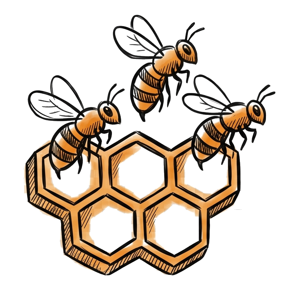 Bees clustered on honeycomb.