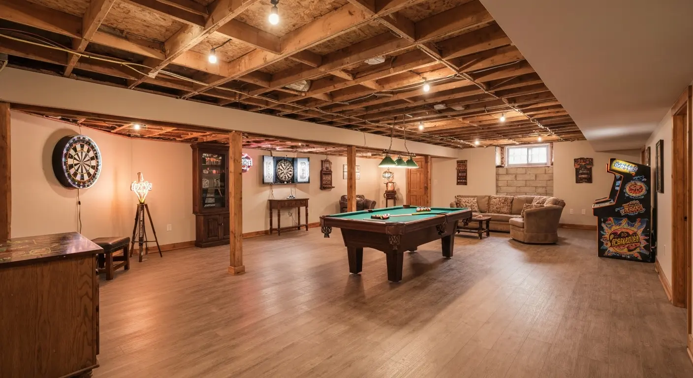 Game room in Cincinnati basement