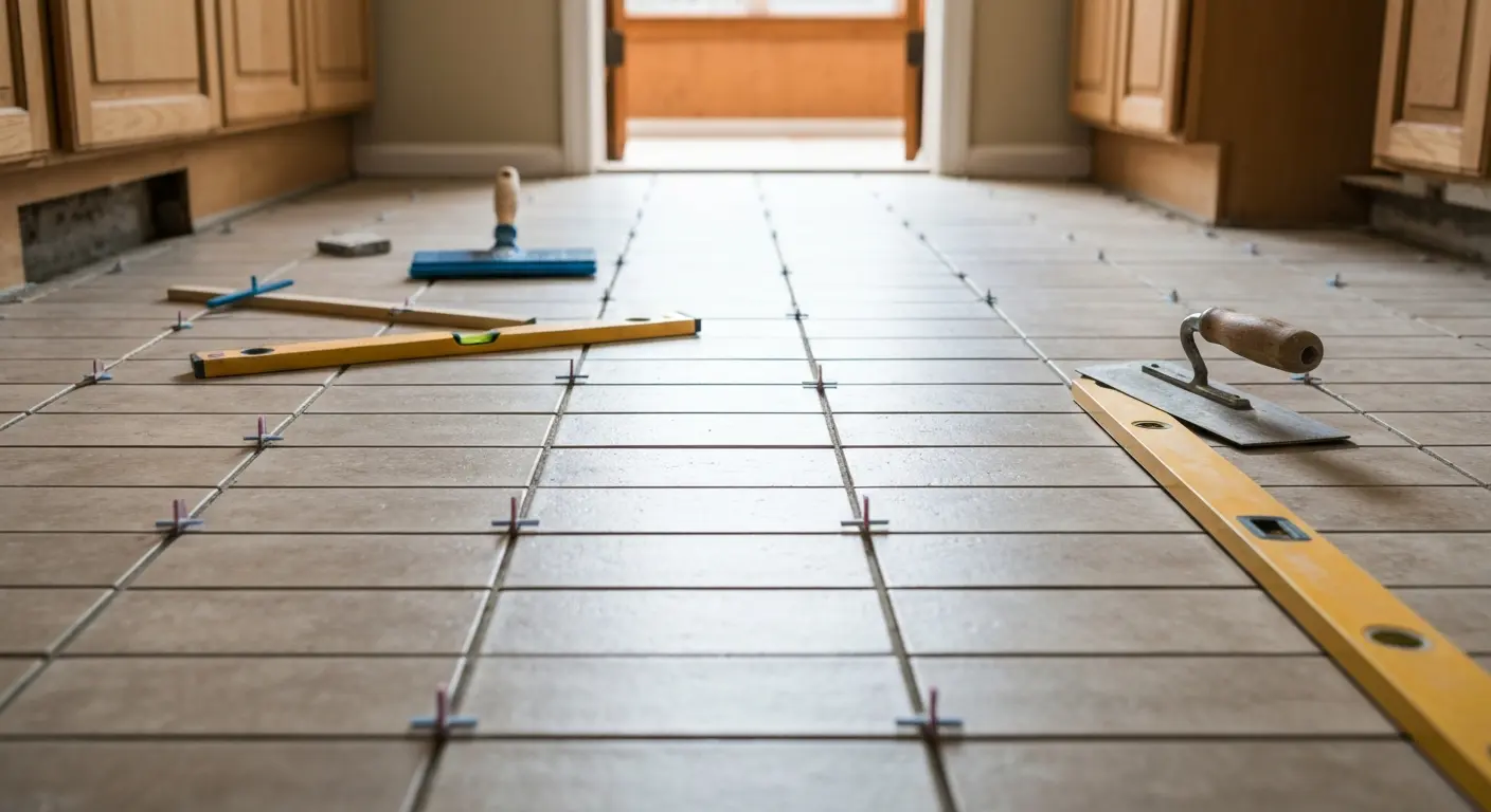 Tile flooring in kitchen