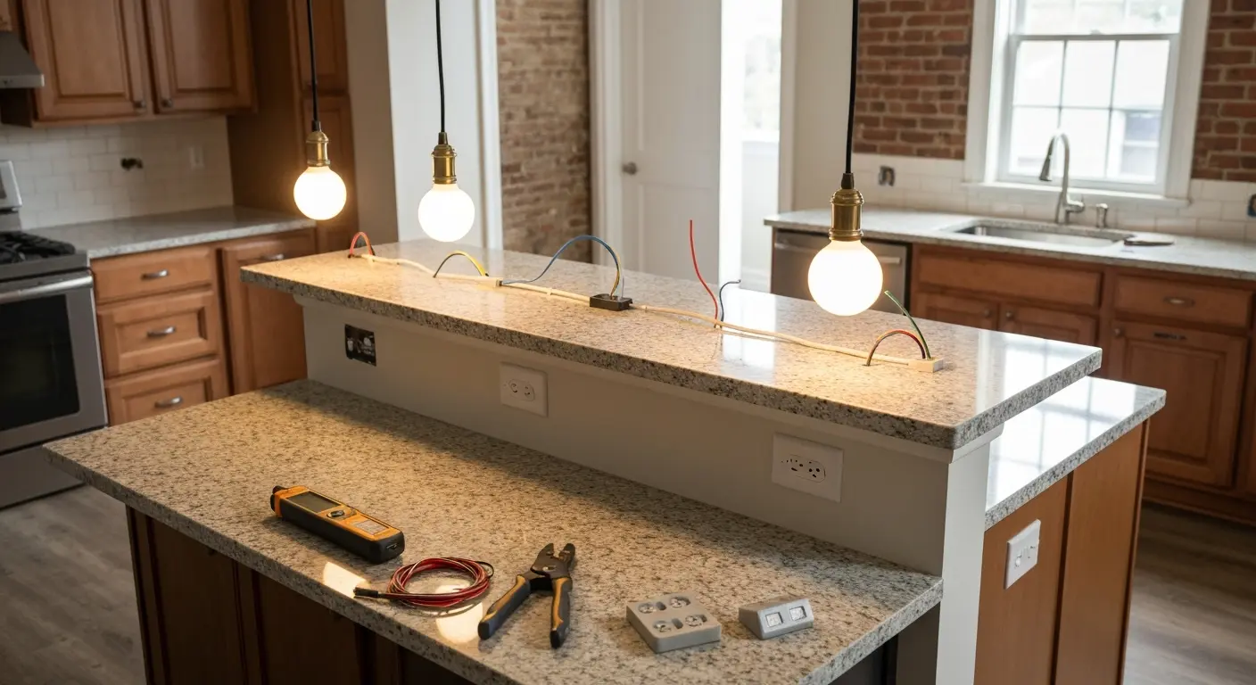 Kitchen island electrical and lighting installation