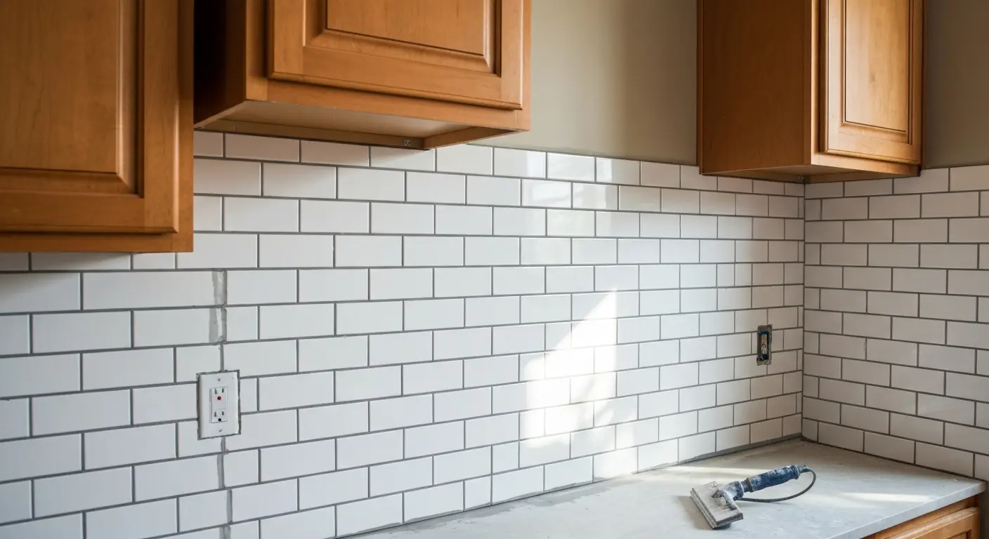Subway tile backsplash installation