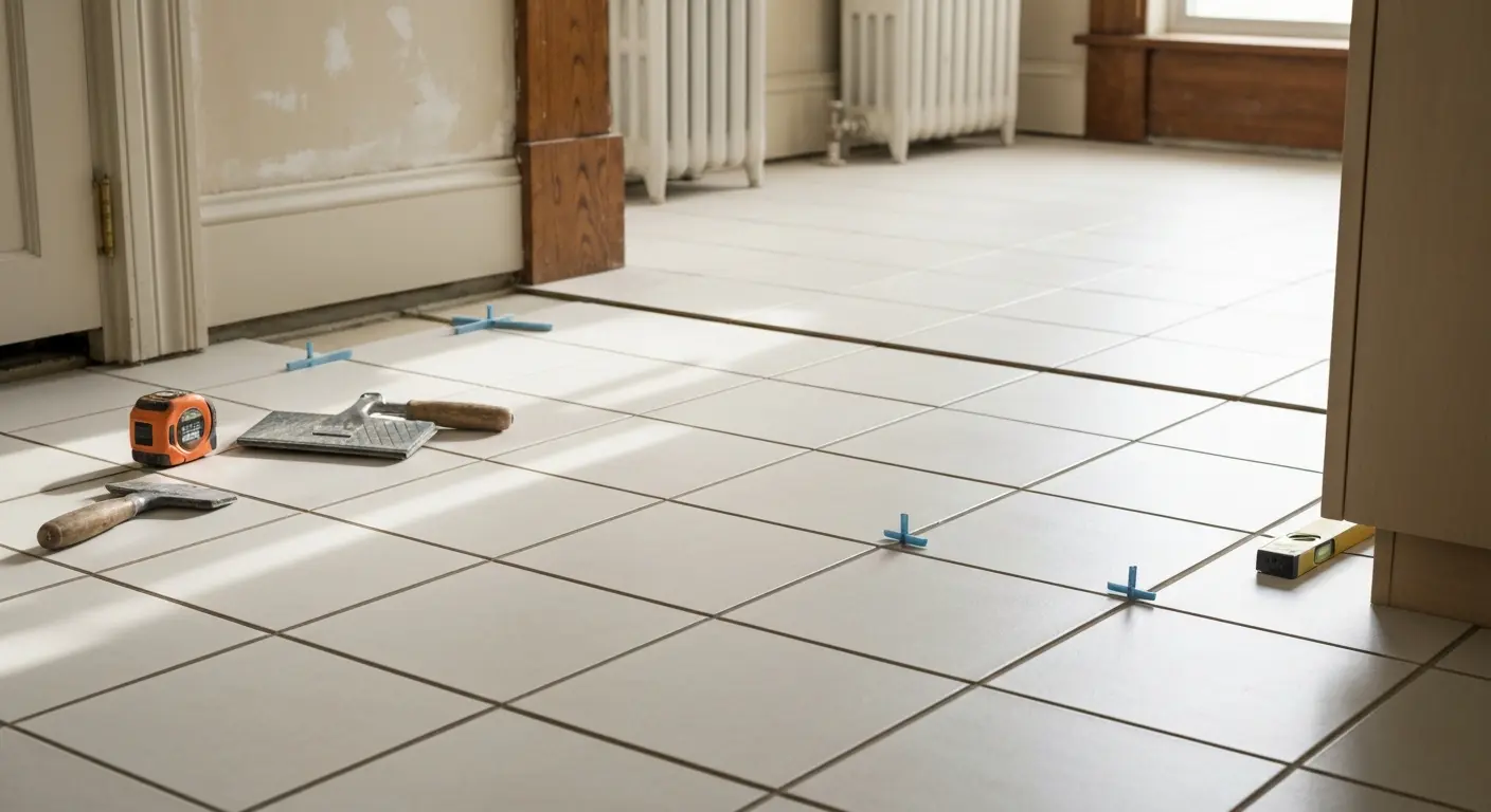 Kitchen flooring installation with tile