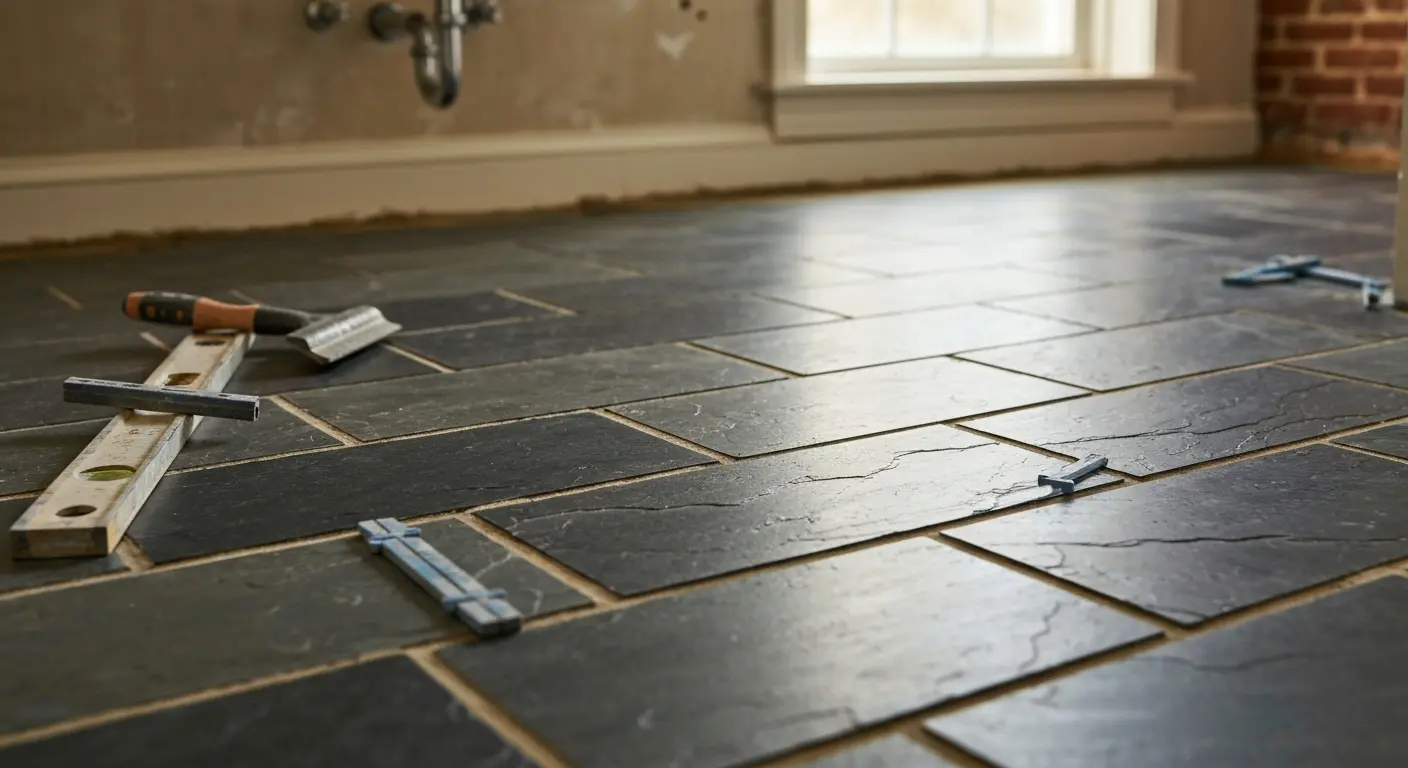 Natural stone bathroom floor