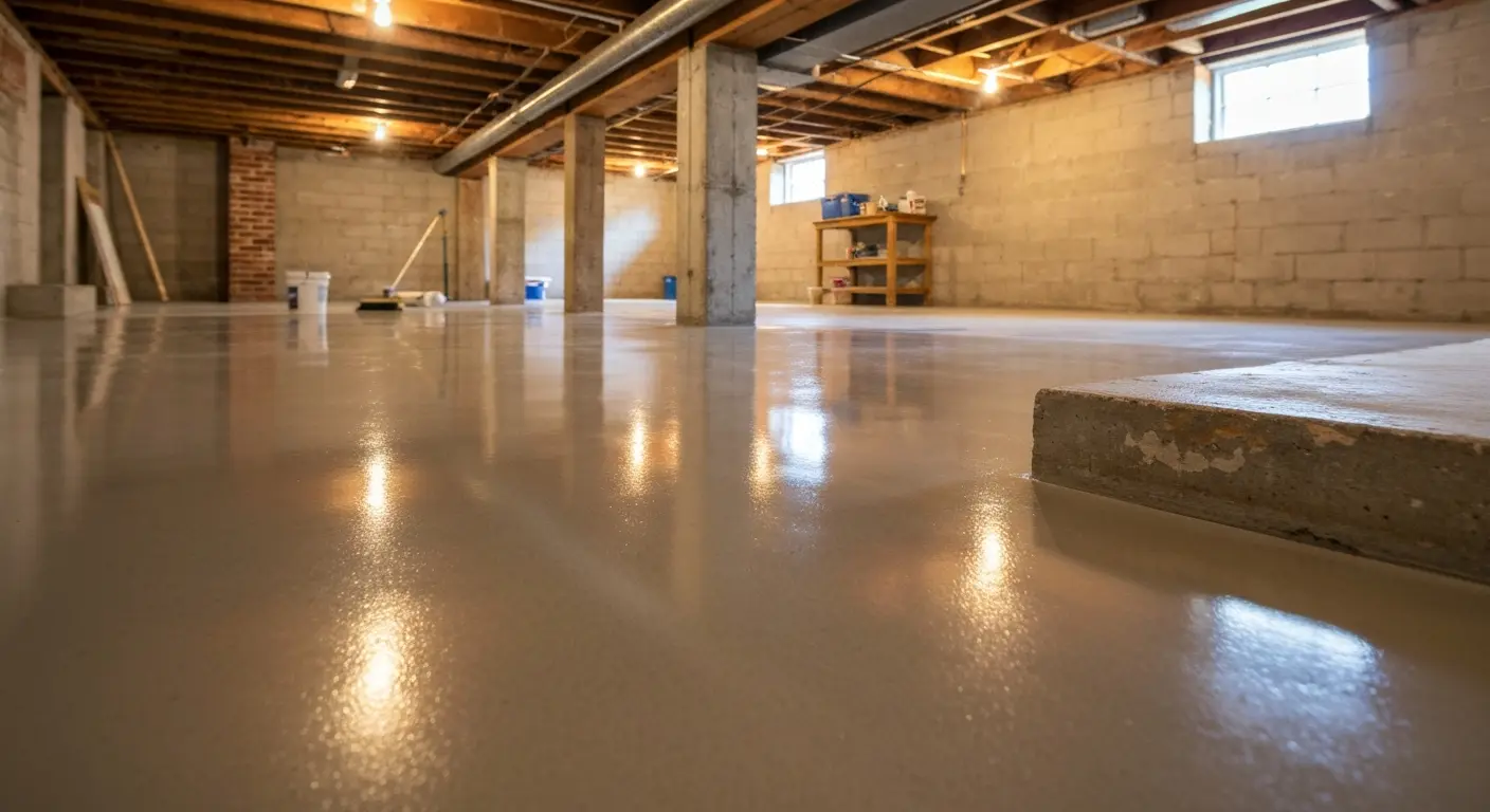 Epoxy concrete basement flooring