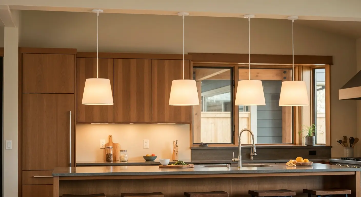 Kitchen lighting installation with pendant lights