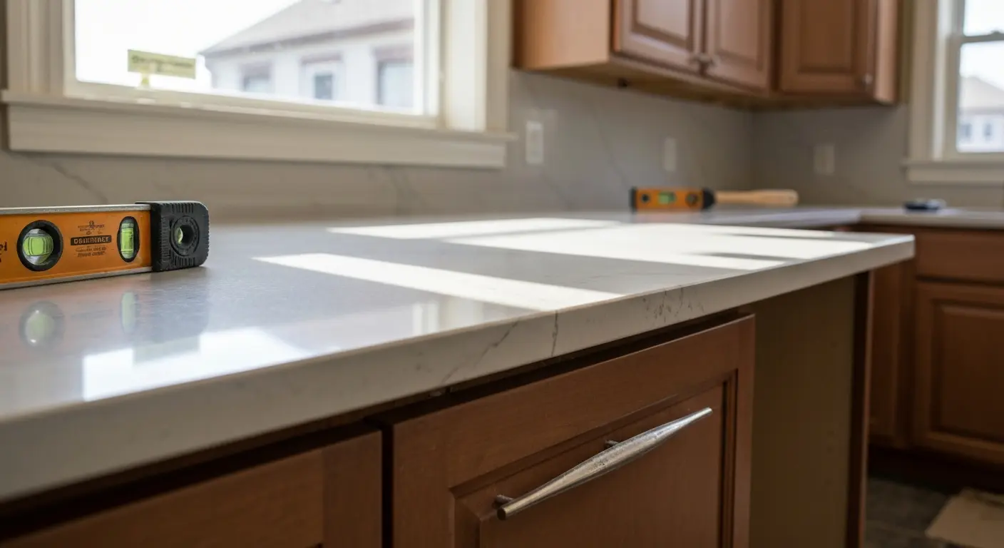Granite countertop installation in kitchen